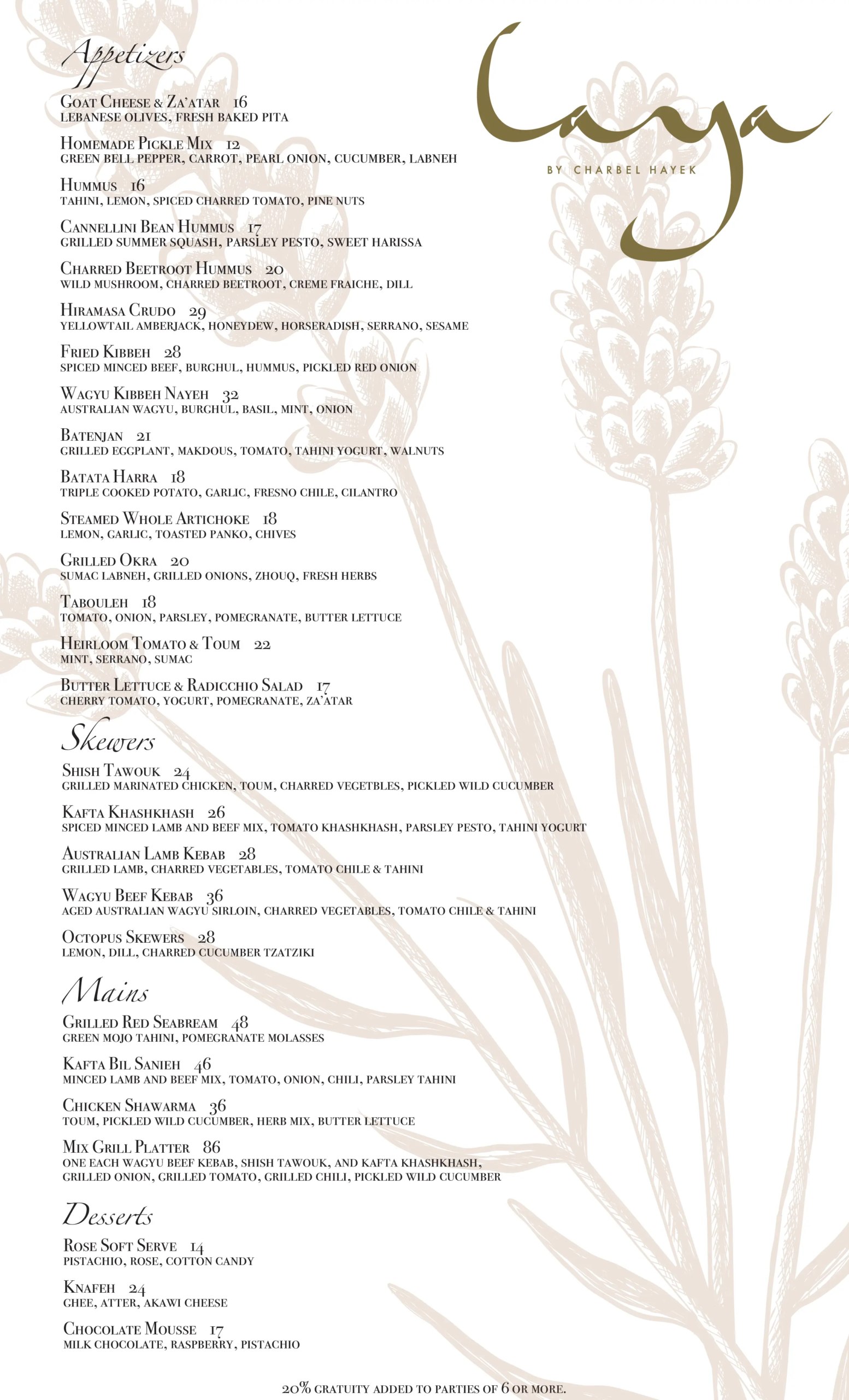 Laya Restaurant Food Menu 8.30