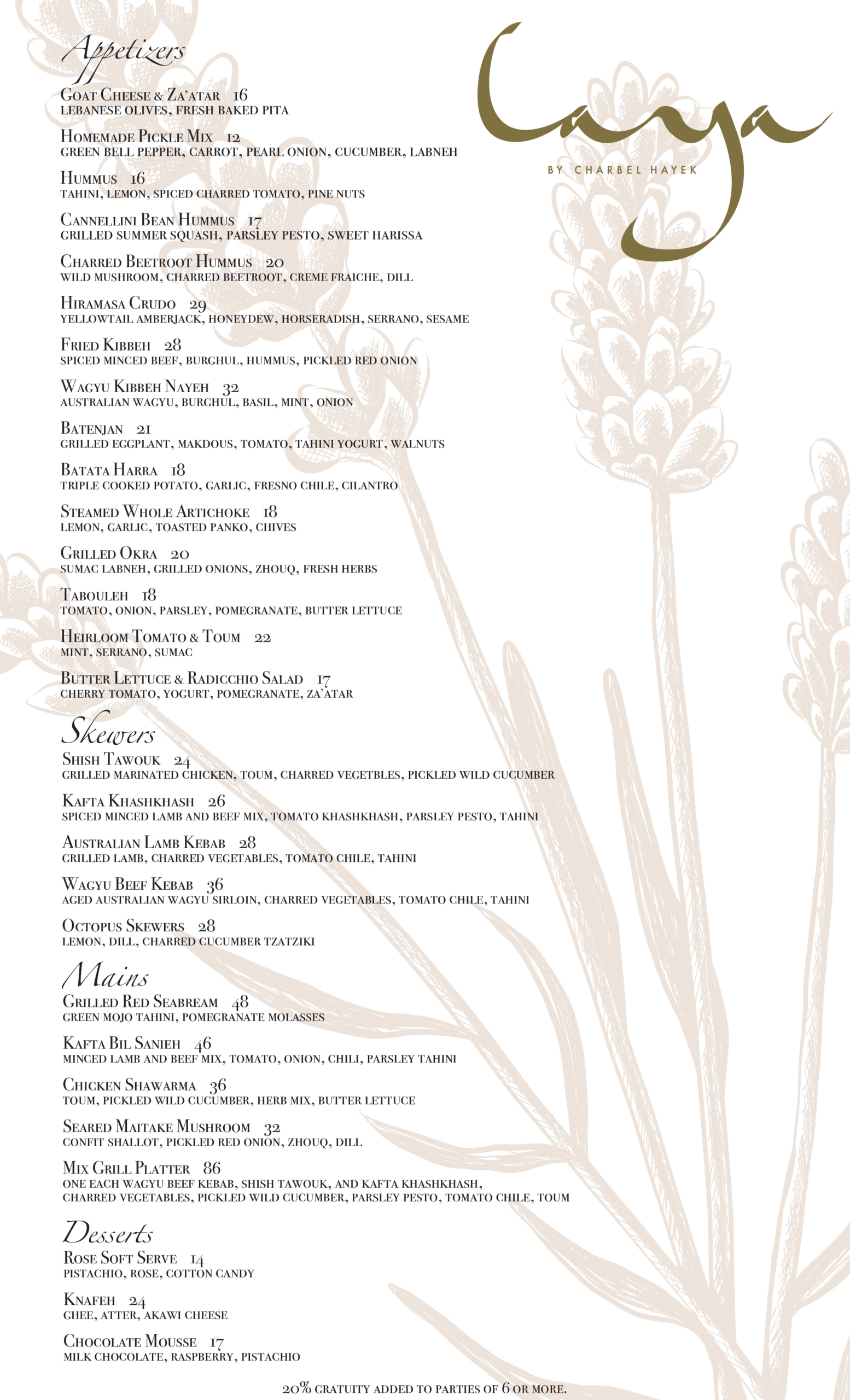 Laya Restaurant Food Menu 9-13