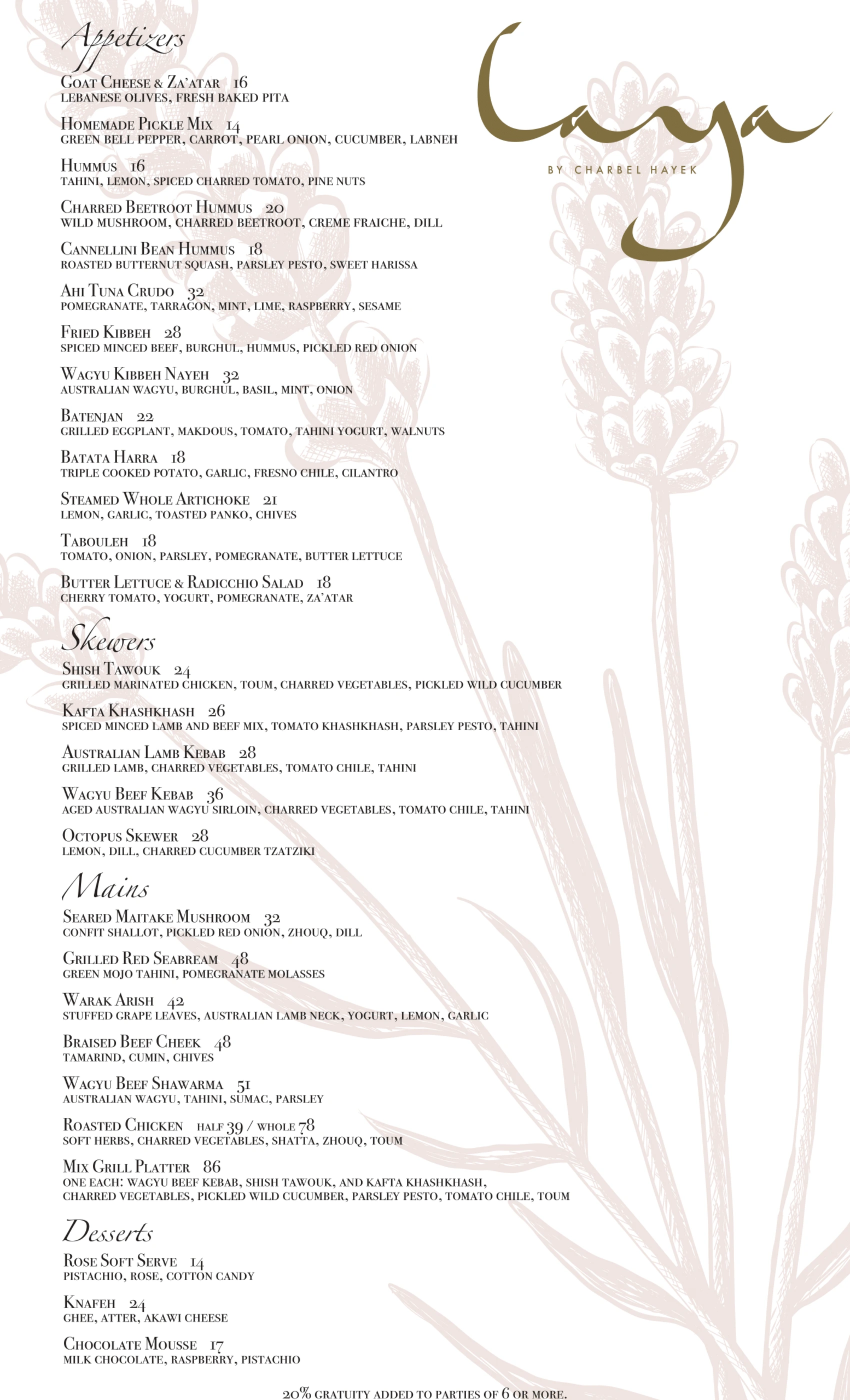 Laya Restaurant Food Menu 11.15