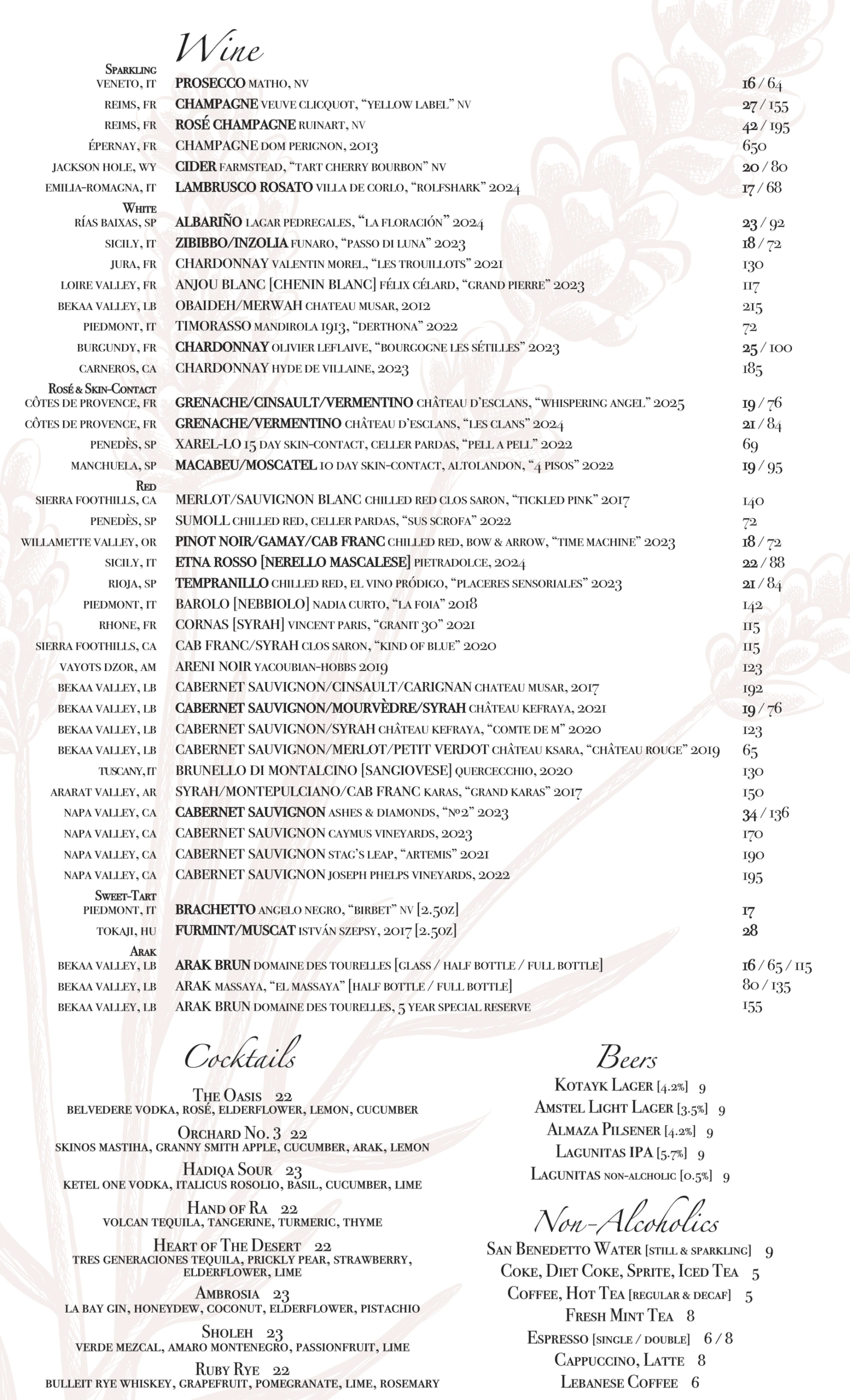 Laya Restaurant Drink Menu 050926