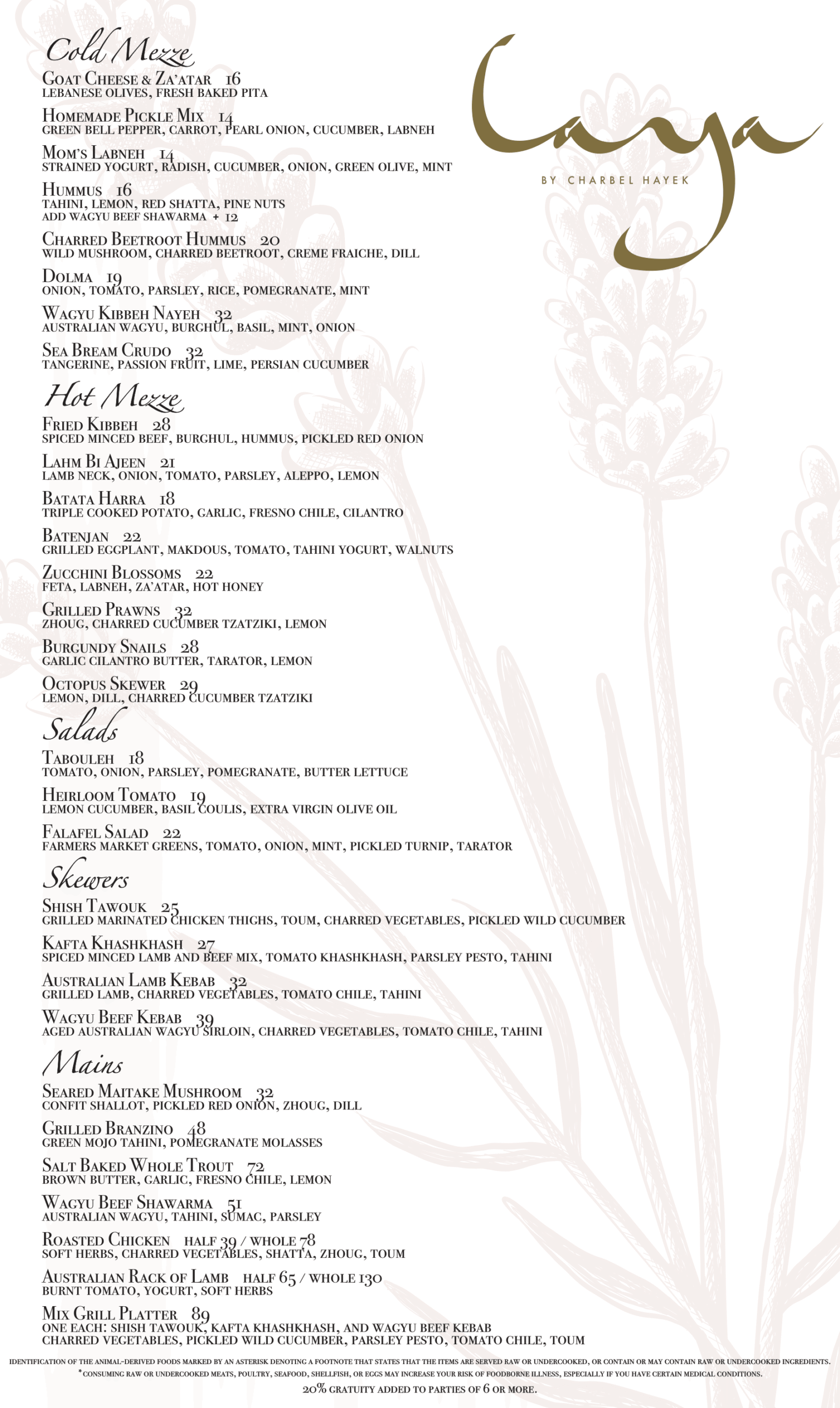 Laya Restaurant Food Menu 091126